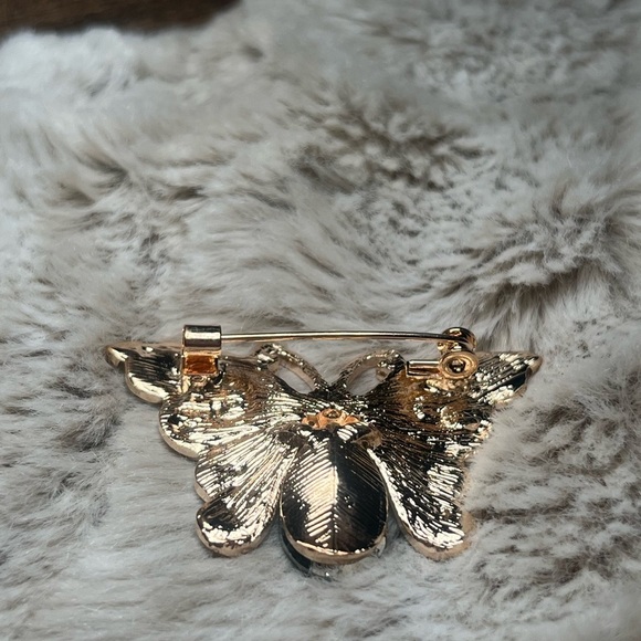 Ornate Green and Blue Gemstone Butterfly Brooch - Picture 7 of 8